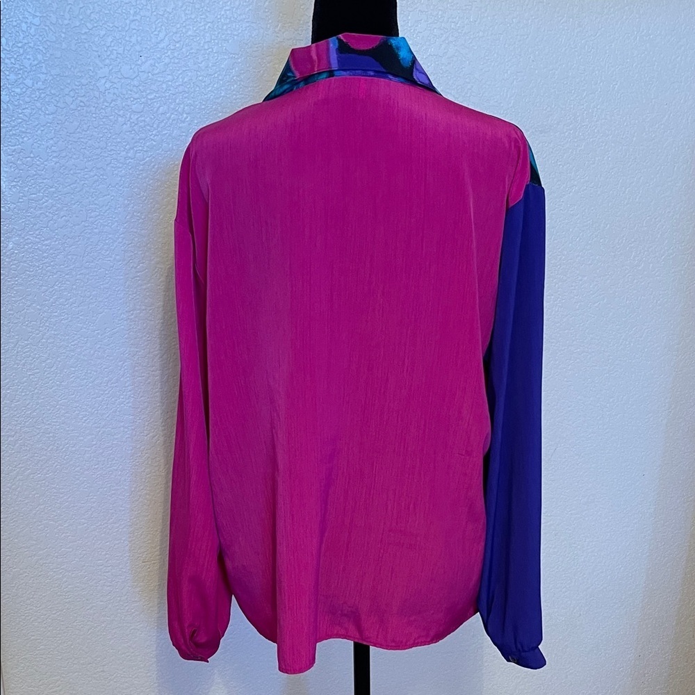 Colorblock Floral Button-Up Shirt - Pink, Purple, Teal - Picture 6 of 8